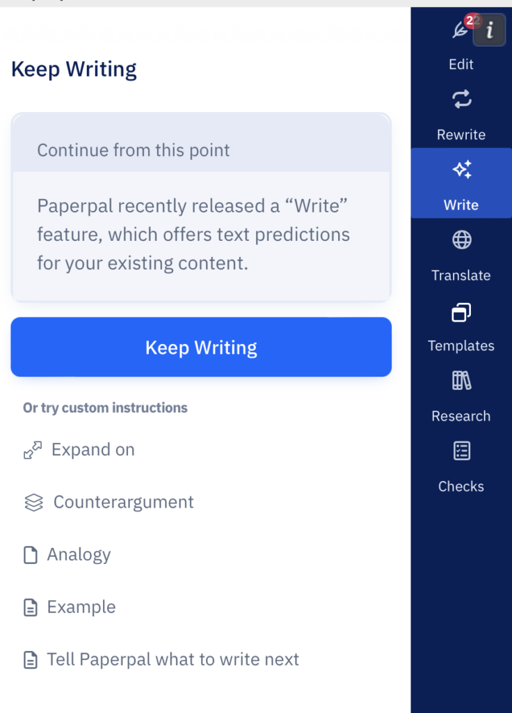 Paperpal's Write Feature